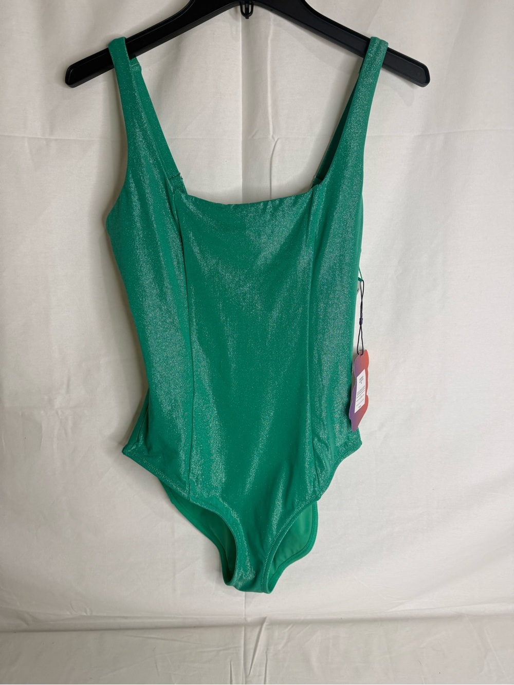 Yitty Green Shimmer shaping swim luxe wide  Strap Lined Stretch One-Piece M